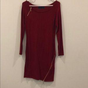 Fitted sweater dress with gold zipper details
